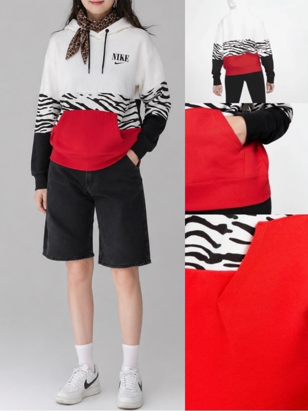 109 Nike | EUC 100% Cotton Colorblock Zebra Hoodie Red Pullover Sweatshirt (S)